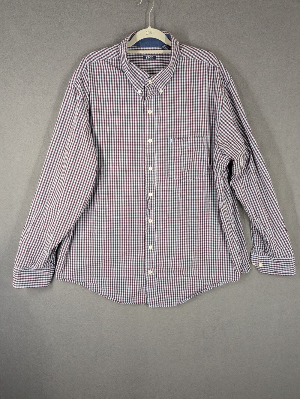 IZOD Men's Button Down Long Sleeve Dress Shirt BurgundyBlue Size 2XLT Big & Tall